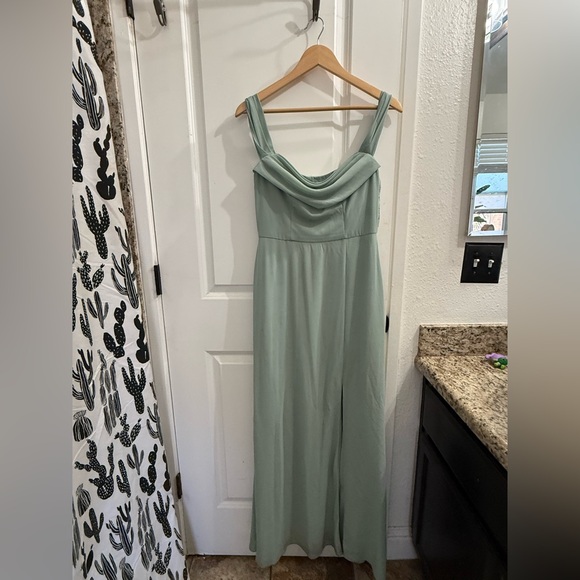 Dresses & Skirts - David’s Bridal-Chiffon Off-the-Shoulder Draped Dress-Dusty Sage